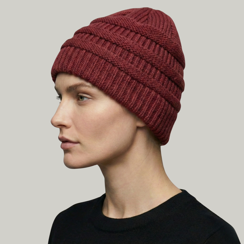 Bonnet Tricot Femme Rouge à Relief