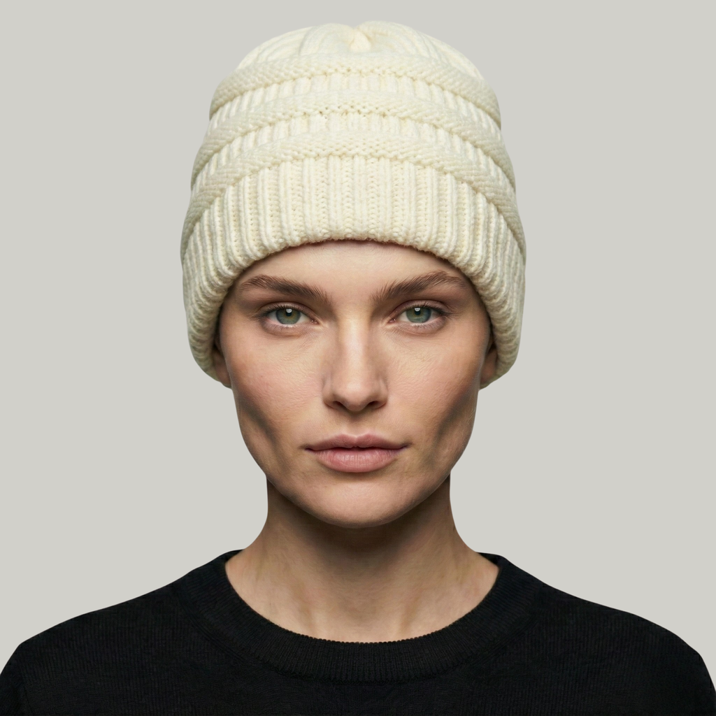 Bonnet Tricot Femme Blanc à Relief