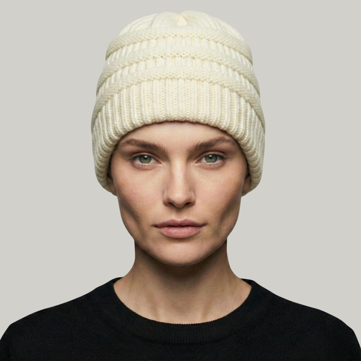 Bonnet Tricot Femme Blanc à Relief