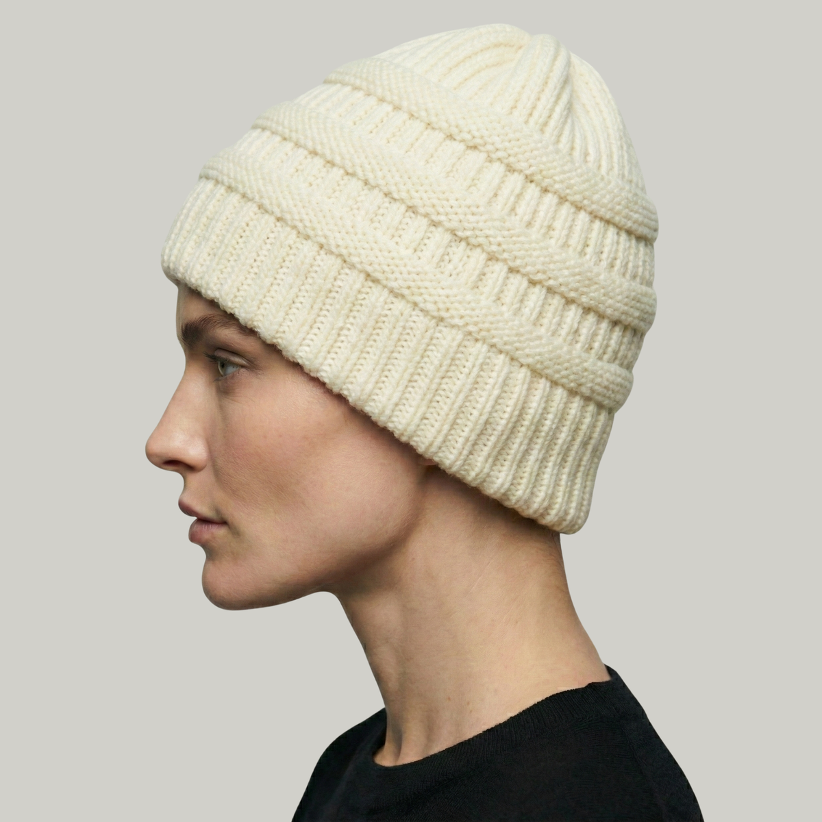 Bonnet Tricot Femme Blanc à Relief