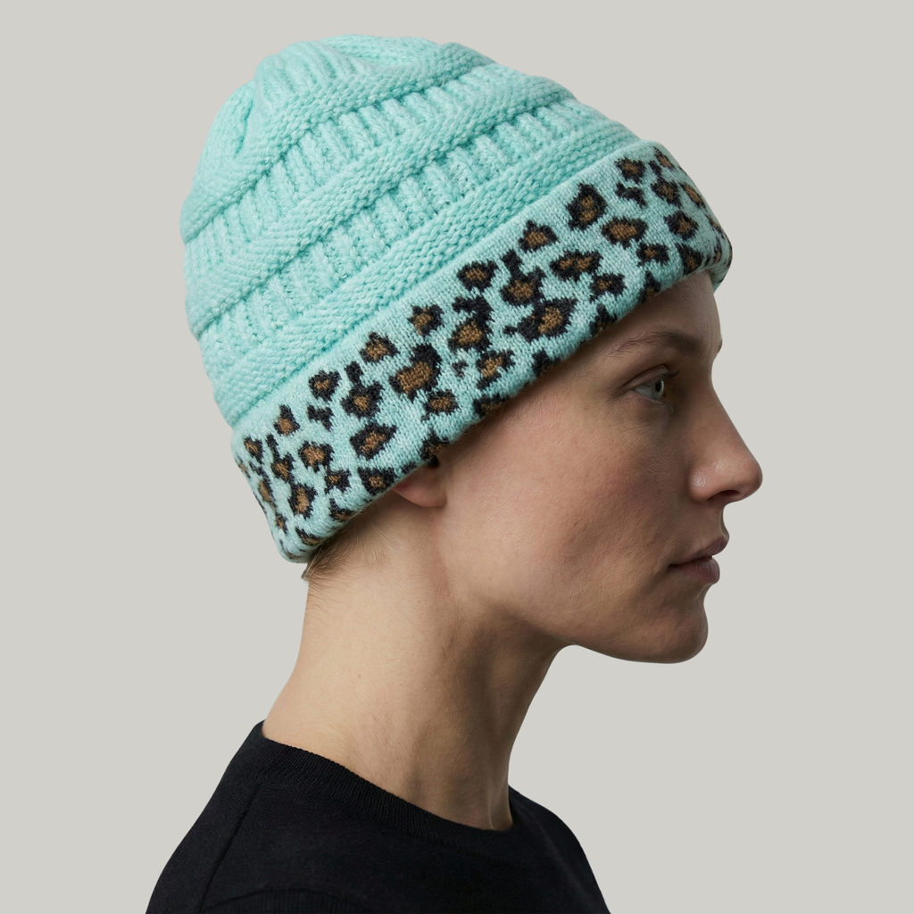 Bonnet Tricot Femme Bleu Léopard