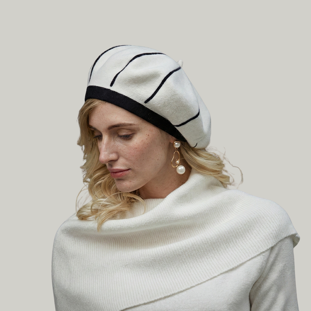Béret Femme Blanc à Rayure