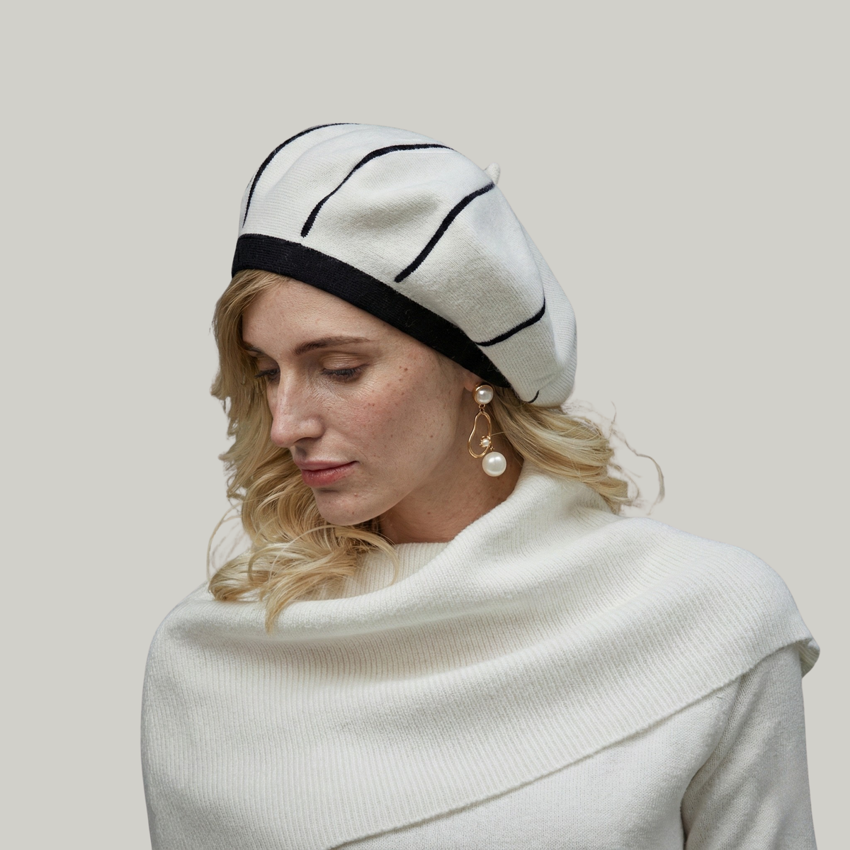 Béret Femme Blanc à Rayure