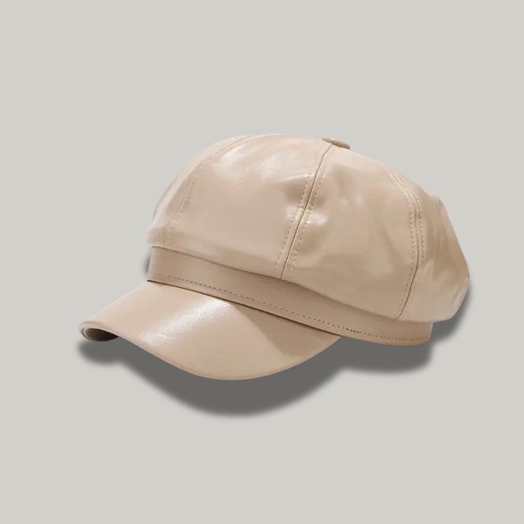 Béret Gavroche Femme Beige Simili Cuir