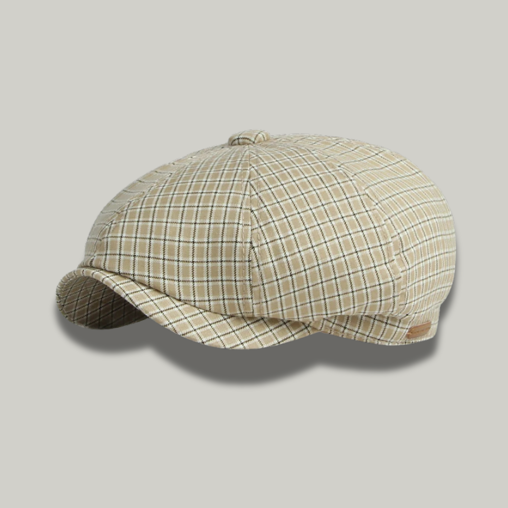 Béret Gavroche Homme Beige à Carreaux