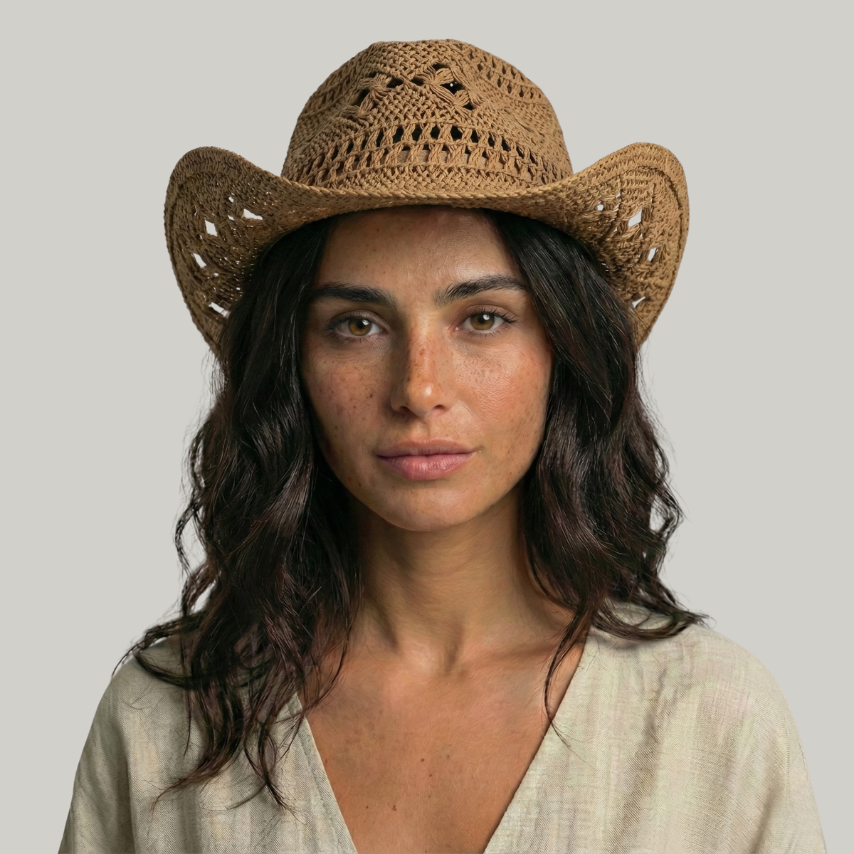 Chapeau de Cowboy Femme Marron Crochet