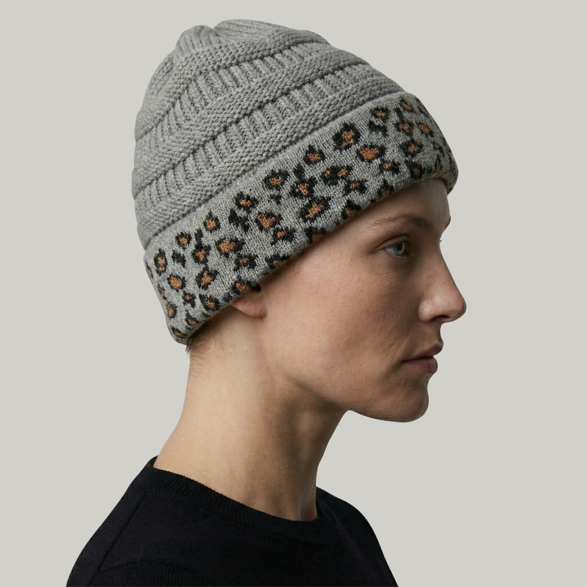 Bonnet Tricot Femme Gris Léopard