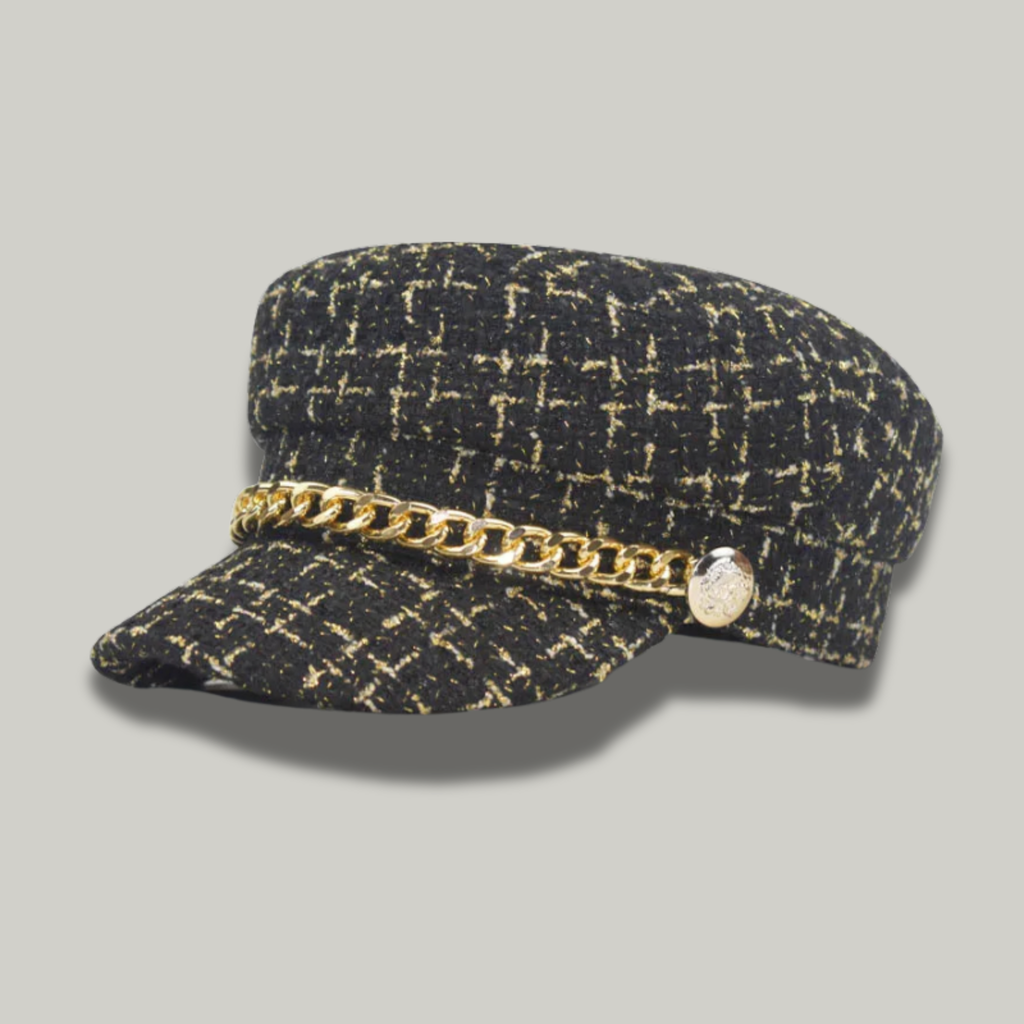 Béret Gavroche Femme Noir Chaine