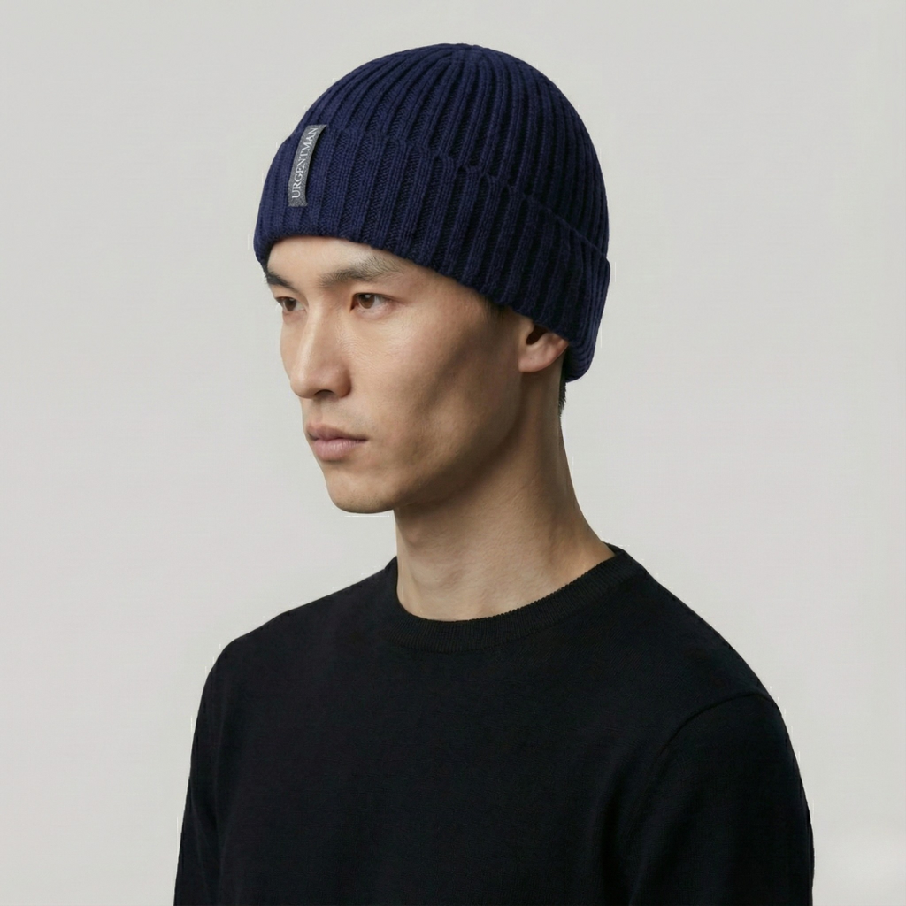 Bonnet Hiver Bleu Côtelé
