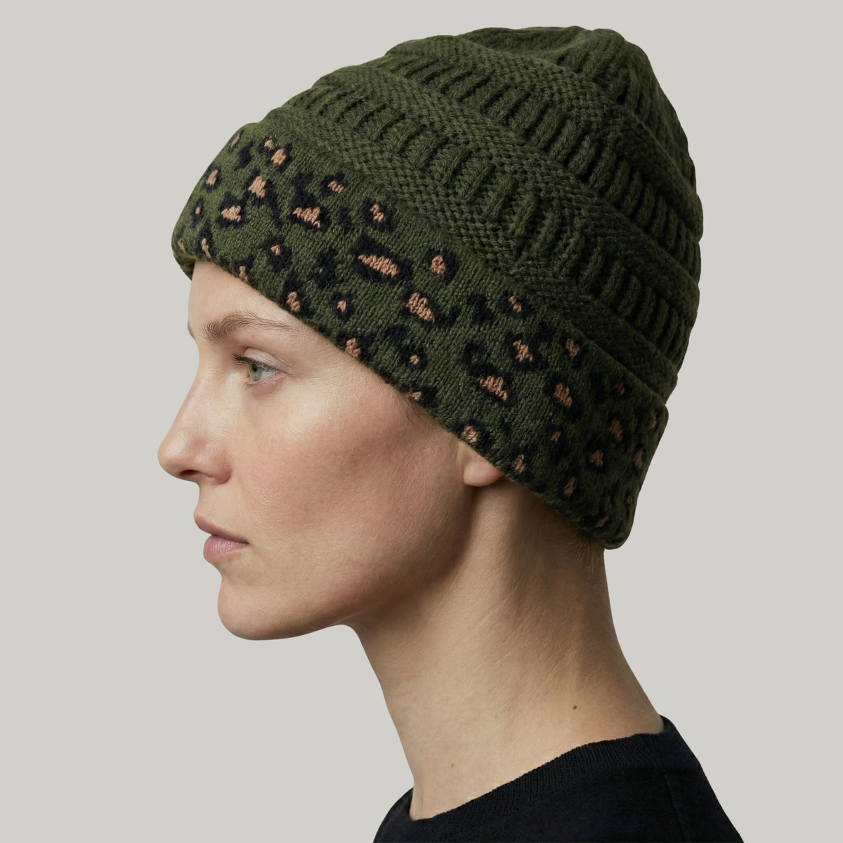 Bonnet Tricot Femme Vert Léopard