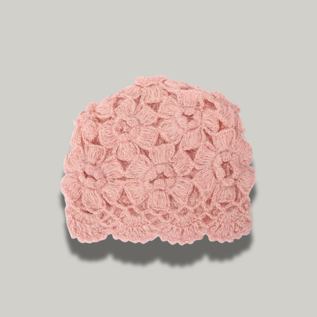 Bonnet Crochet Femme Rose Fleur