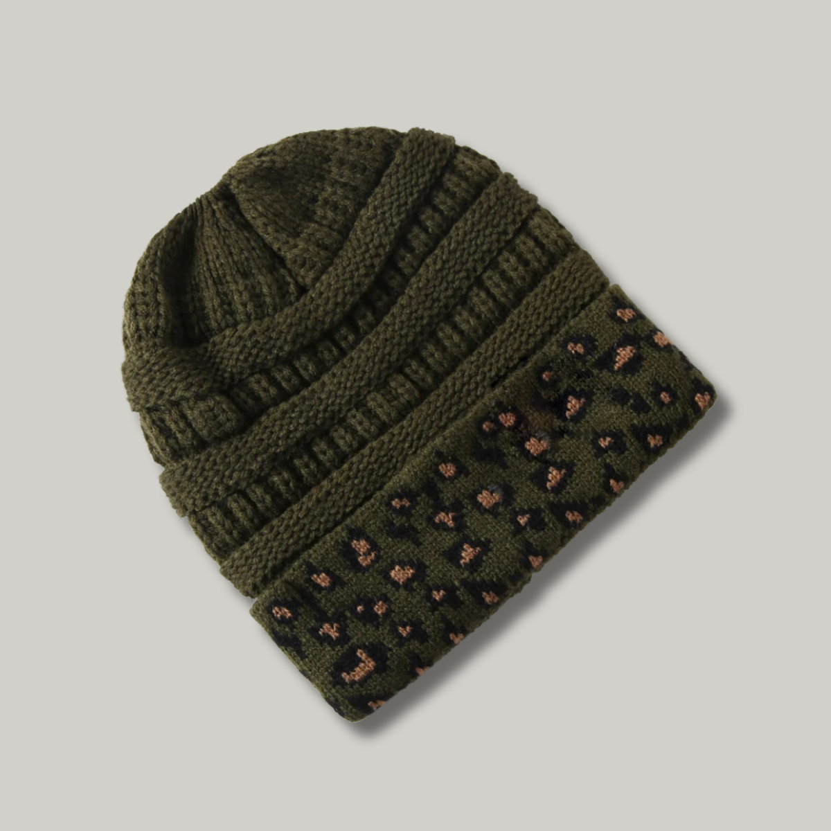 Bonnet Tricot Femme Vert Léopard