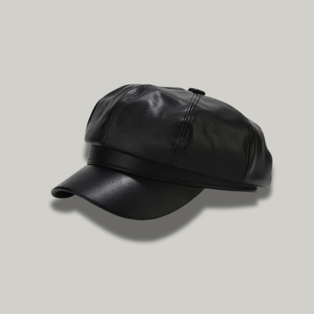 Béret Gavroche Femme Noir Simili Cuir