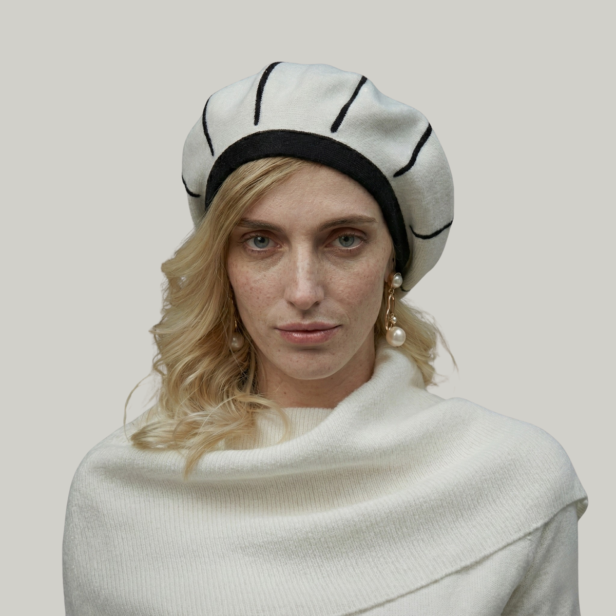 Béret Femme Blanc à Rayure