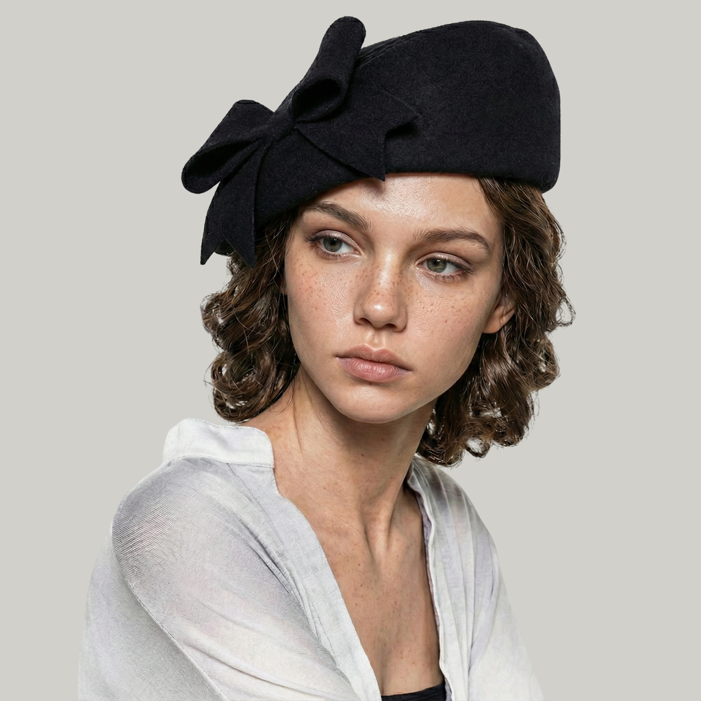 Béret Femme Noir à Noeud