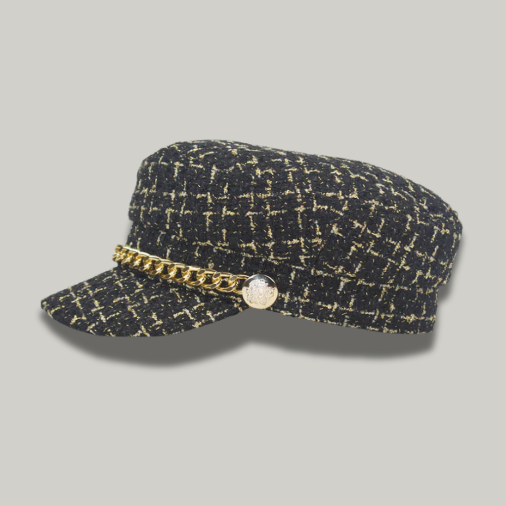 Béret Gavroche Femme Noir Chaine