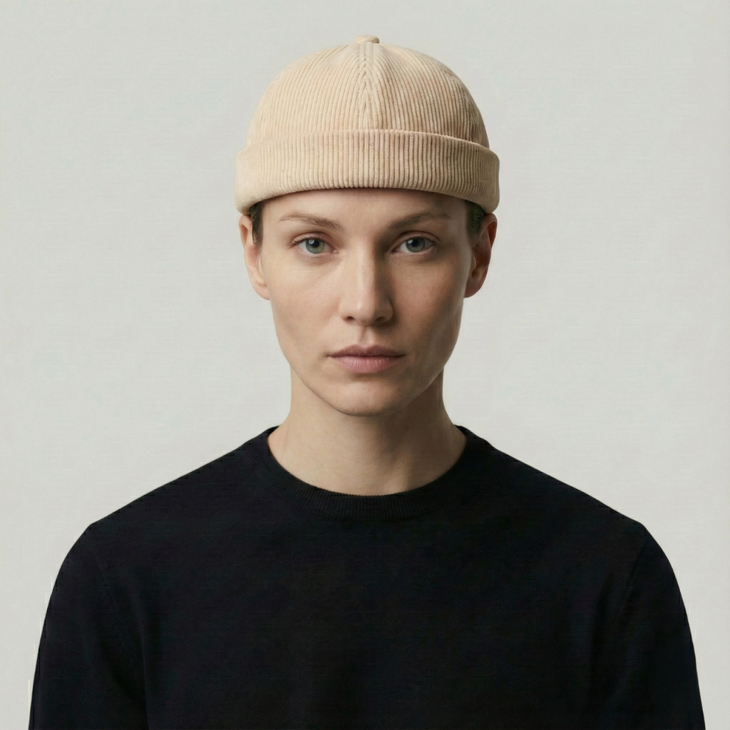 Bonnet Docker Beige à Rayure