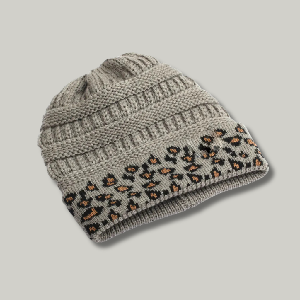 Bonnet Tricot Femme Gris Léopard