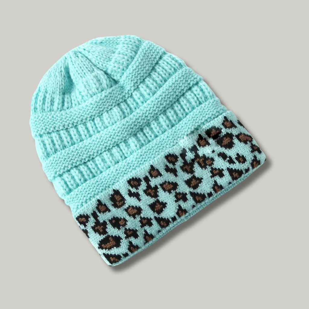 Bonnet Tricot Femme Bleu Léopard