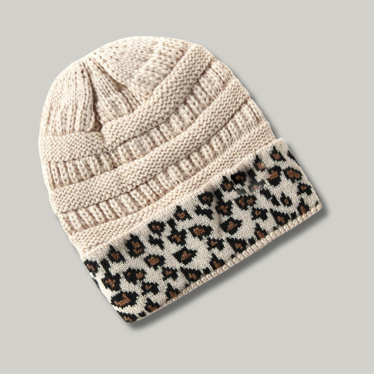 Bonnet Tricot Femme Beige Léopard