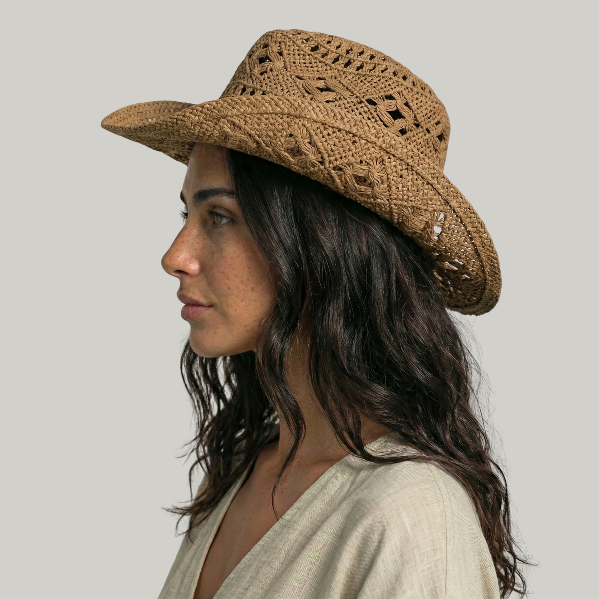 Chapeau de Cowboy Femme Marron Crochet