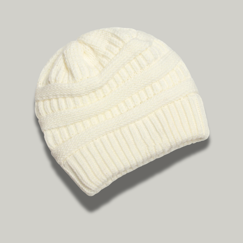 Bonnet Tricot Femme Blanc à Relief