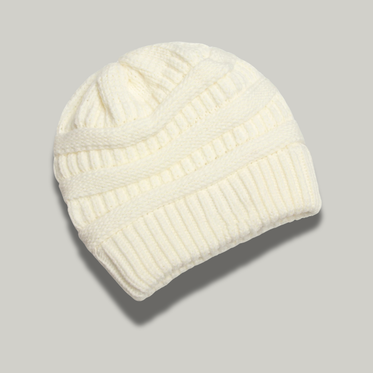Bonnet Tricot Femme Blanc à Relief