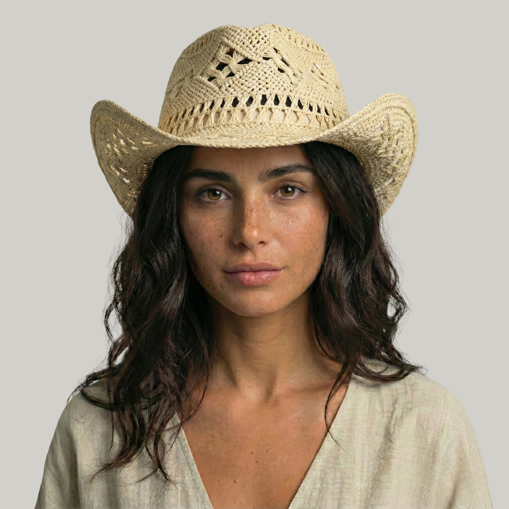 Chapeau de Cowboy Femme Beige Crochet