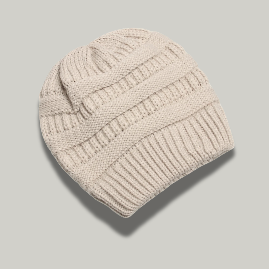 Bonnet Tricot Femme Beige à Relief
