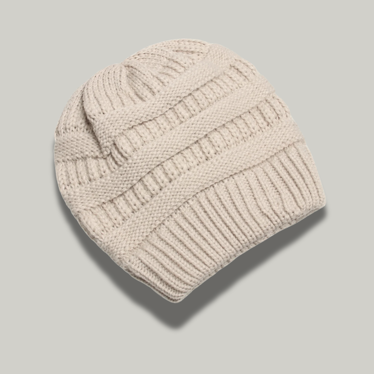 Bonnet Tricot Femme Beige à Relief