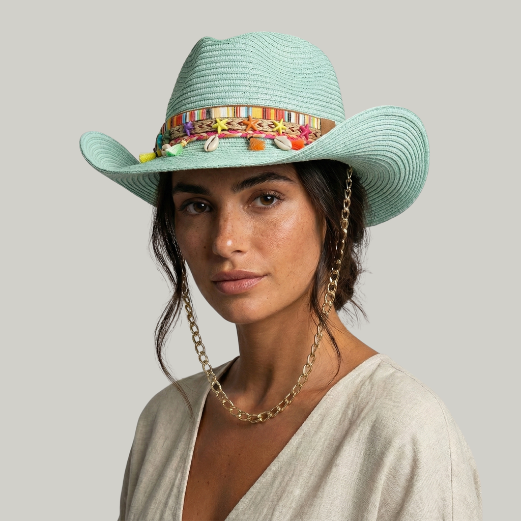 Chapeau de Cowboy Femme Vert Vintage