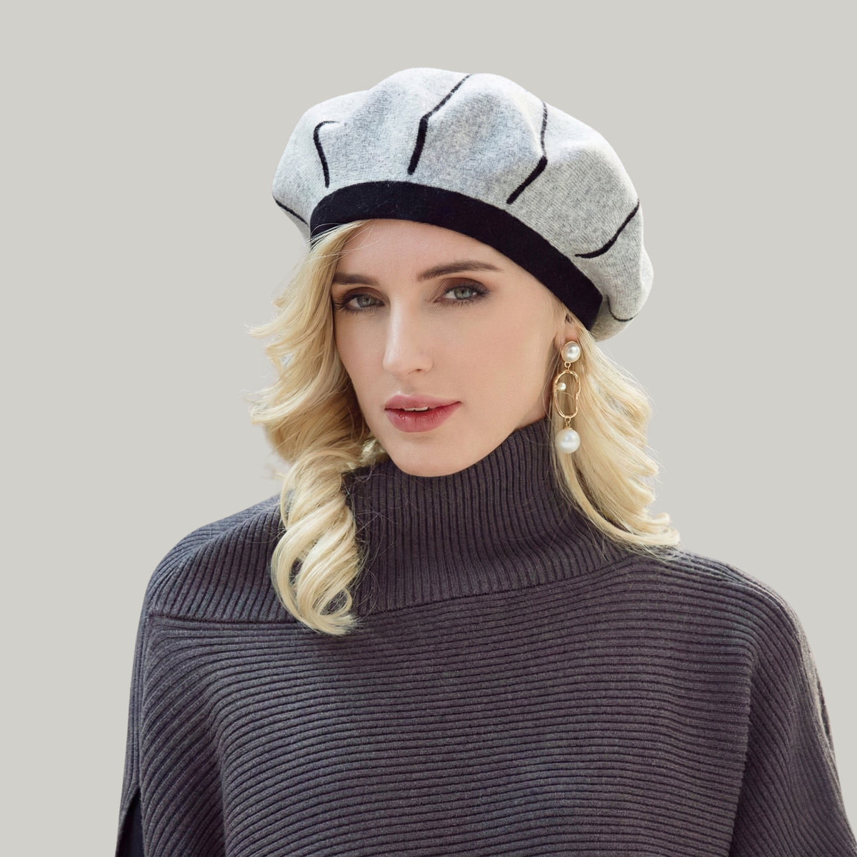 Béret Femme Gris à Rayure
