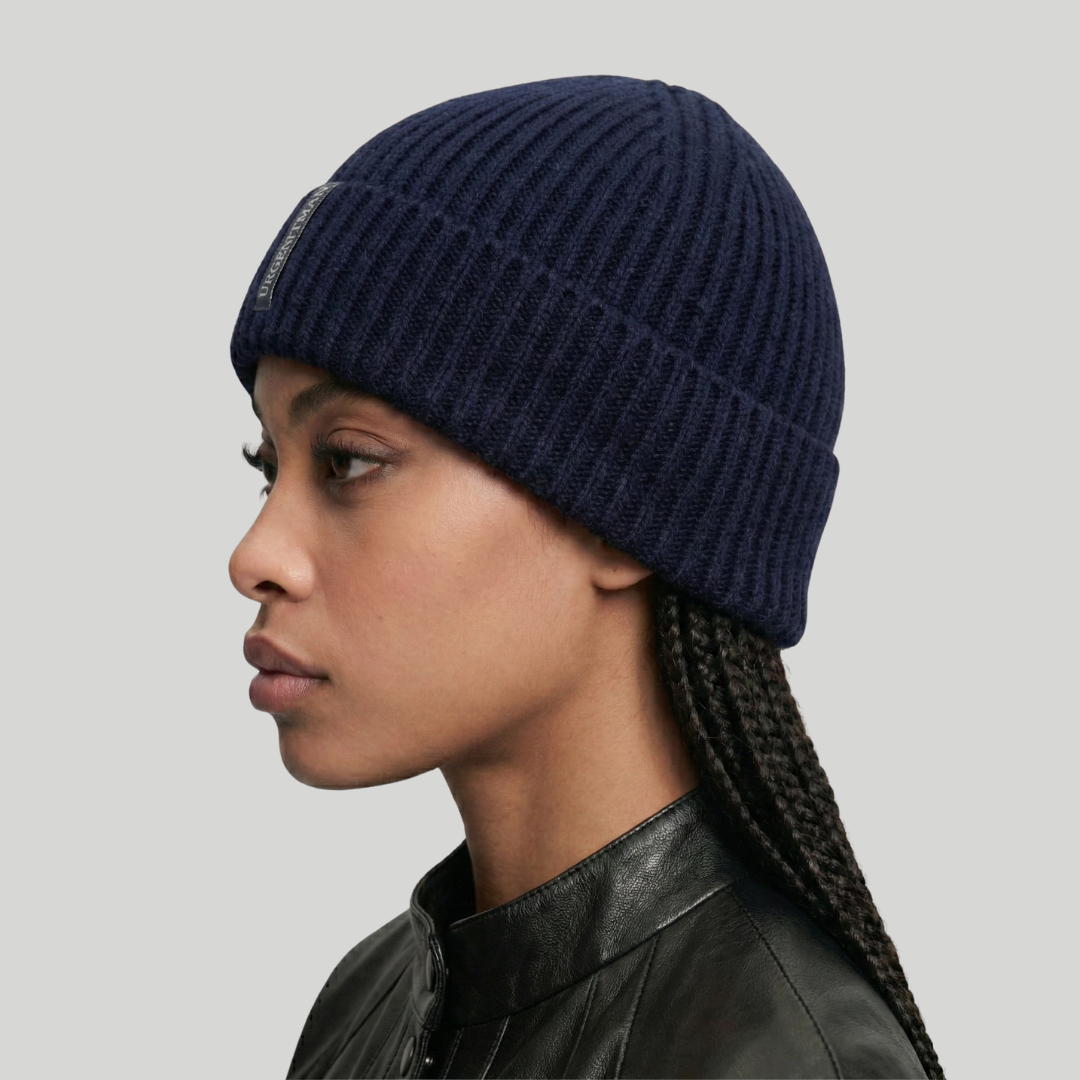 Bonnet Hiver Bleu Côtelé