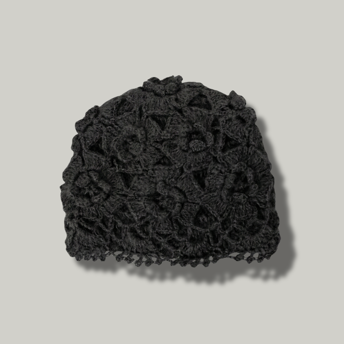 Bonnet Crochet Femme Noir Fleur