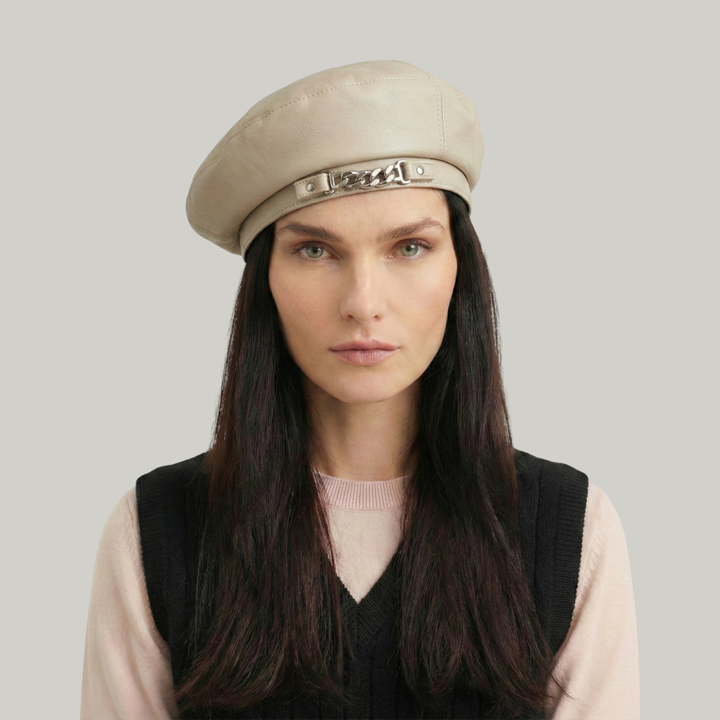 Béret Basque Femme  Beige Simili-Cuir