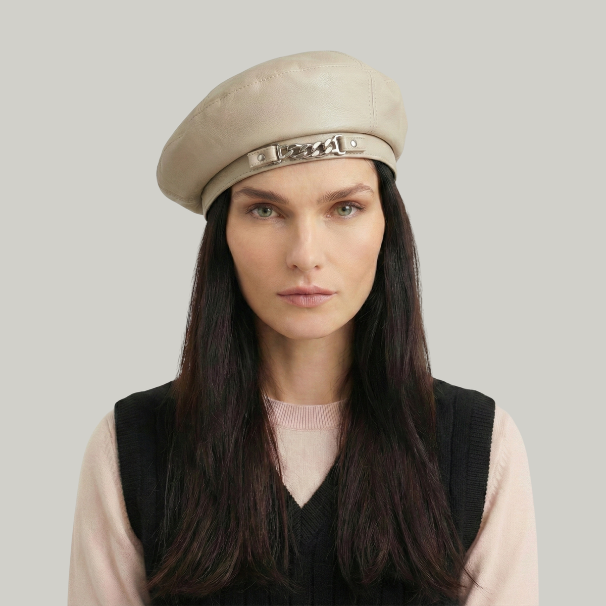 Béret Basque Femme  Beige Simili-Cuir
