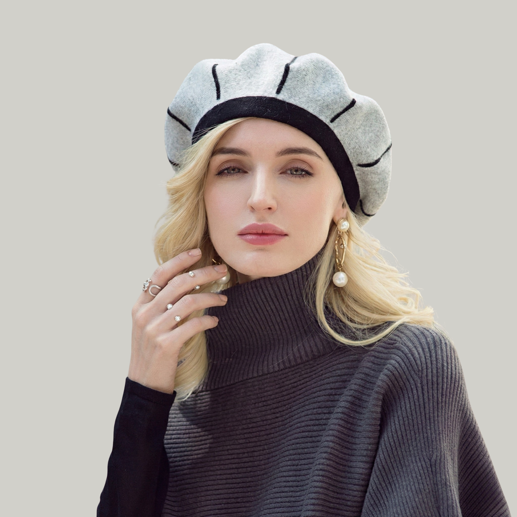 Béret Femme Gris à Rayure