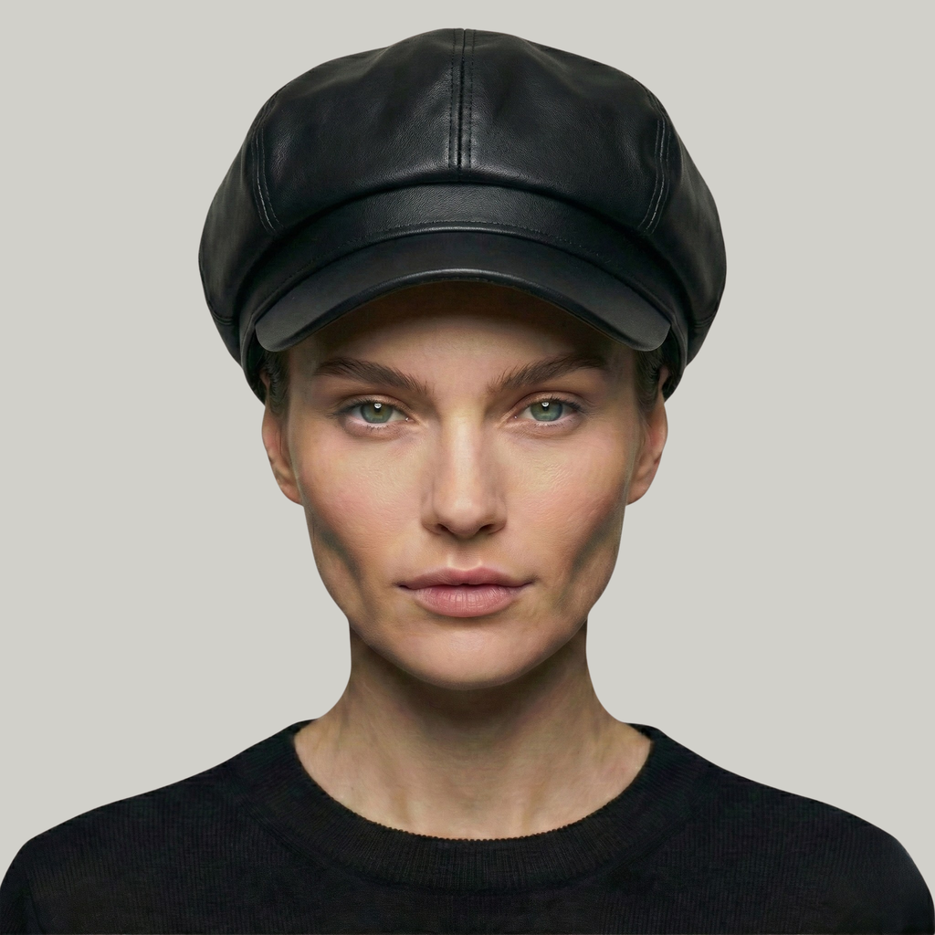 Béret Gavroche Femme Noir Simili Cuir