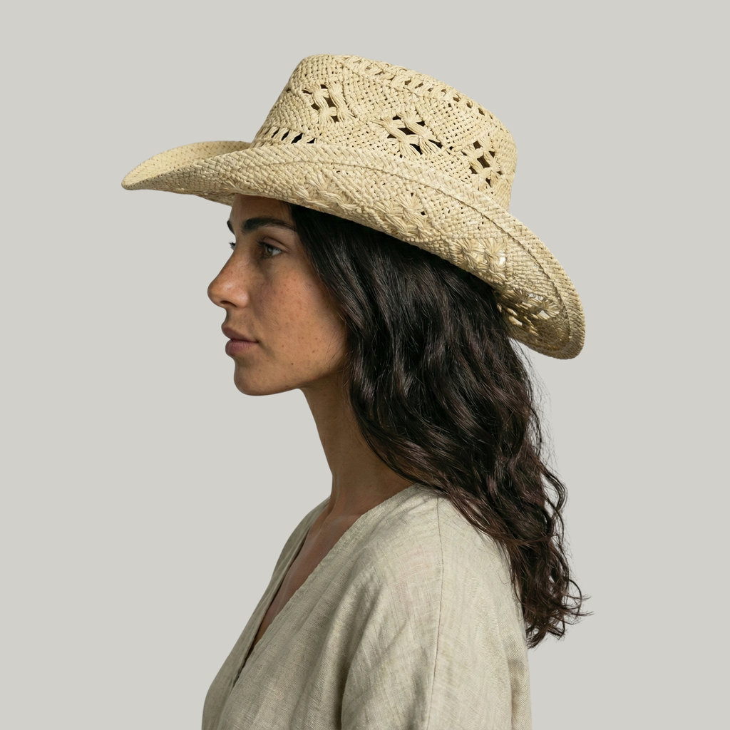 Chapeau de Cowboy Femme Beige Crochet