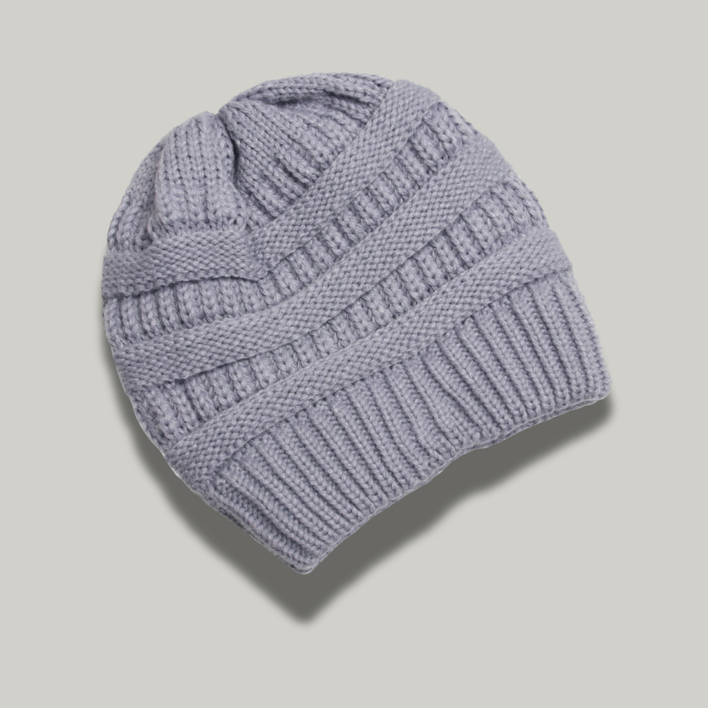 Bonnet Tricot Femme Gris à Relief