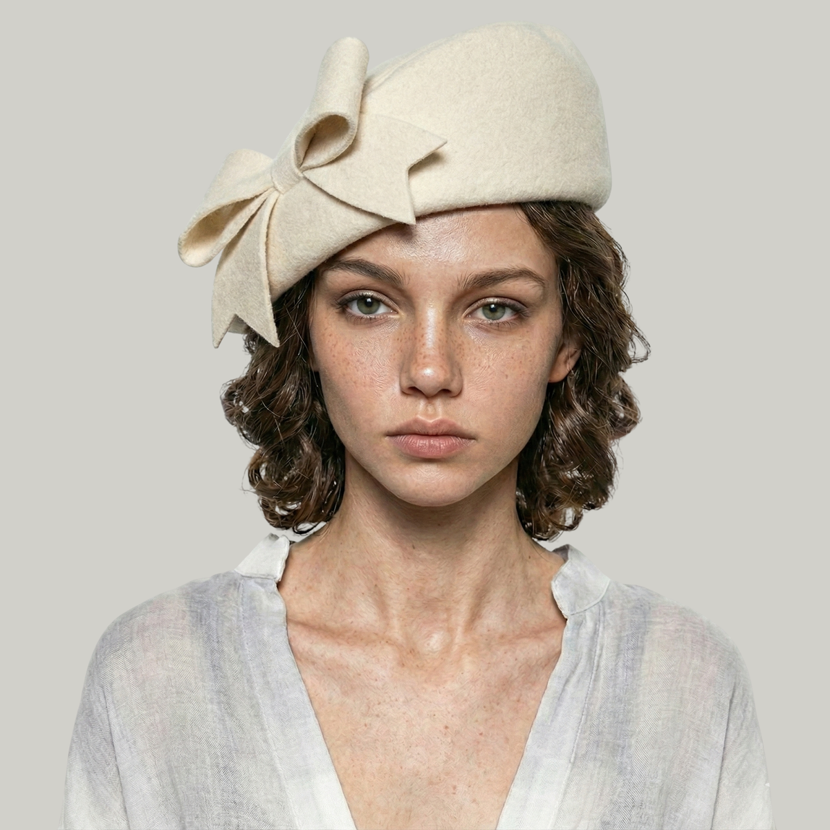 Béret Femme Blanc à Noeud