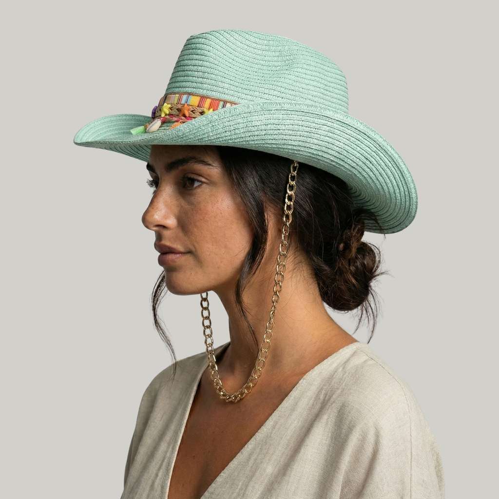 Chapeau de Cowboy Femme Vert Vintage