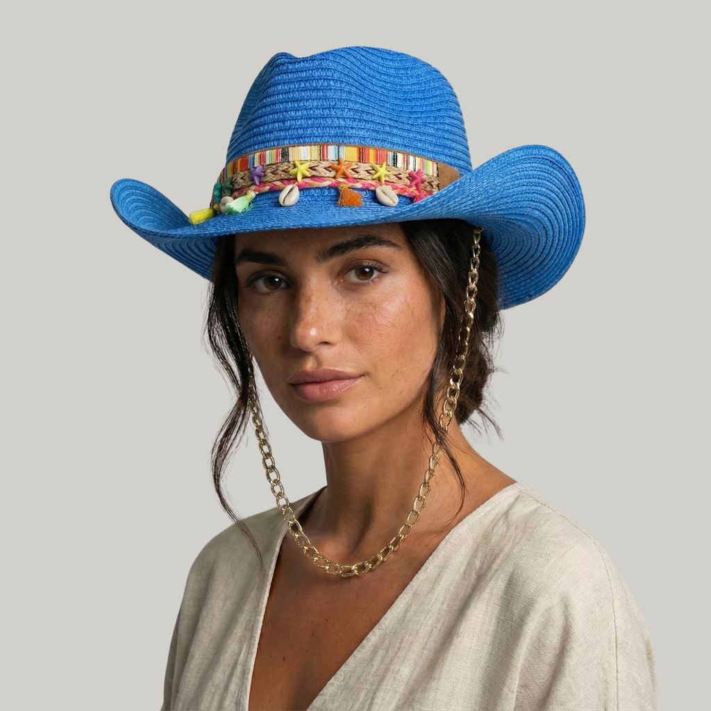Chapeau de Cowboy Femme Bleu Vintage