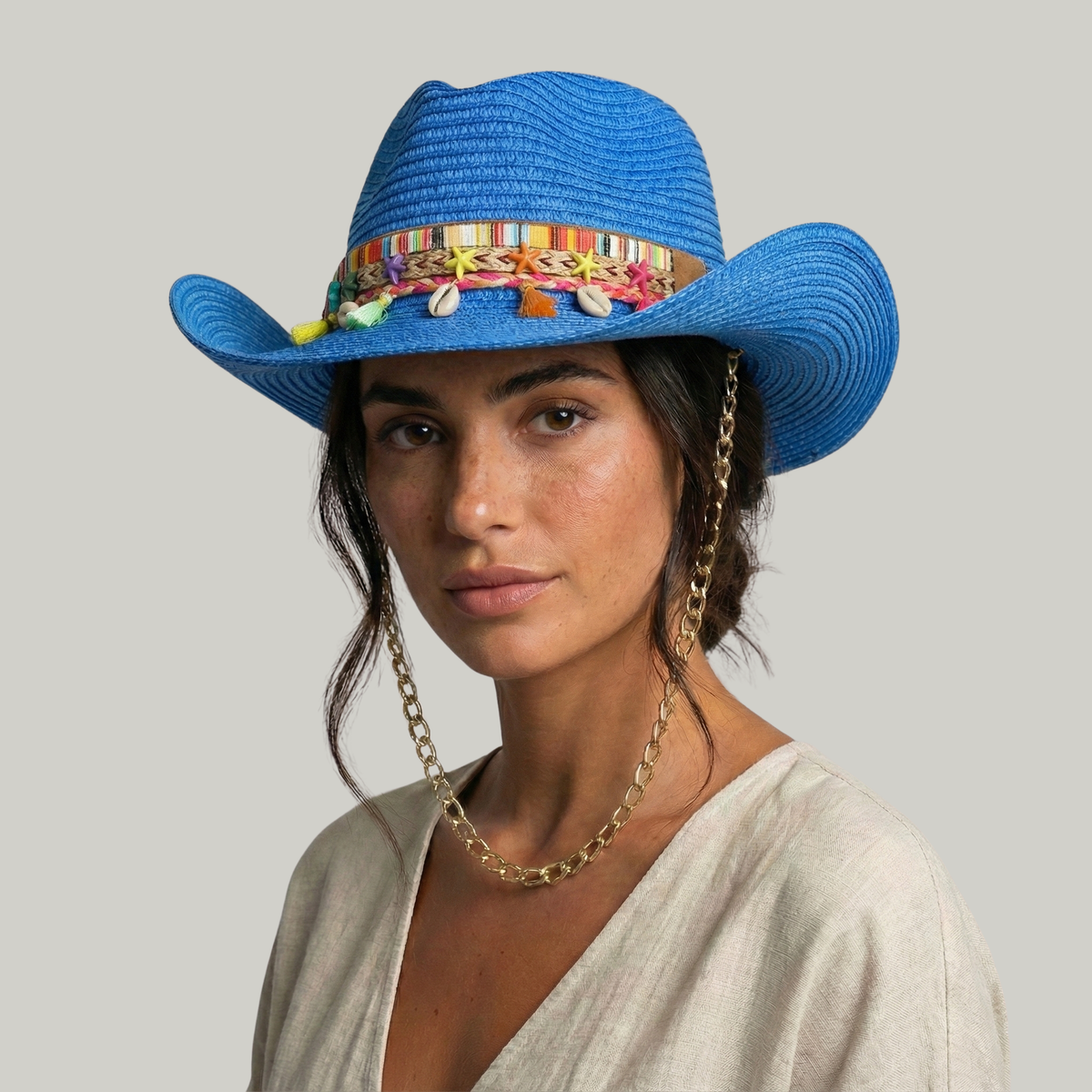 Chapeau de Cowboy Femme Bleu Vintage
