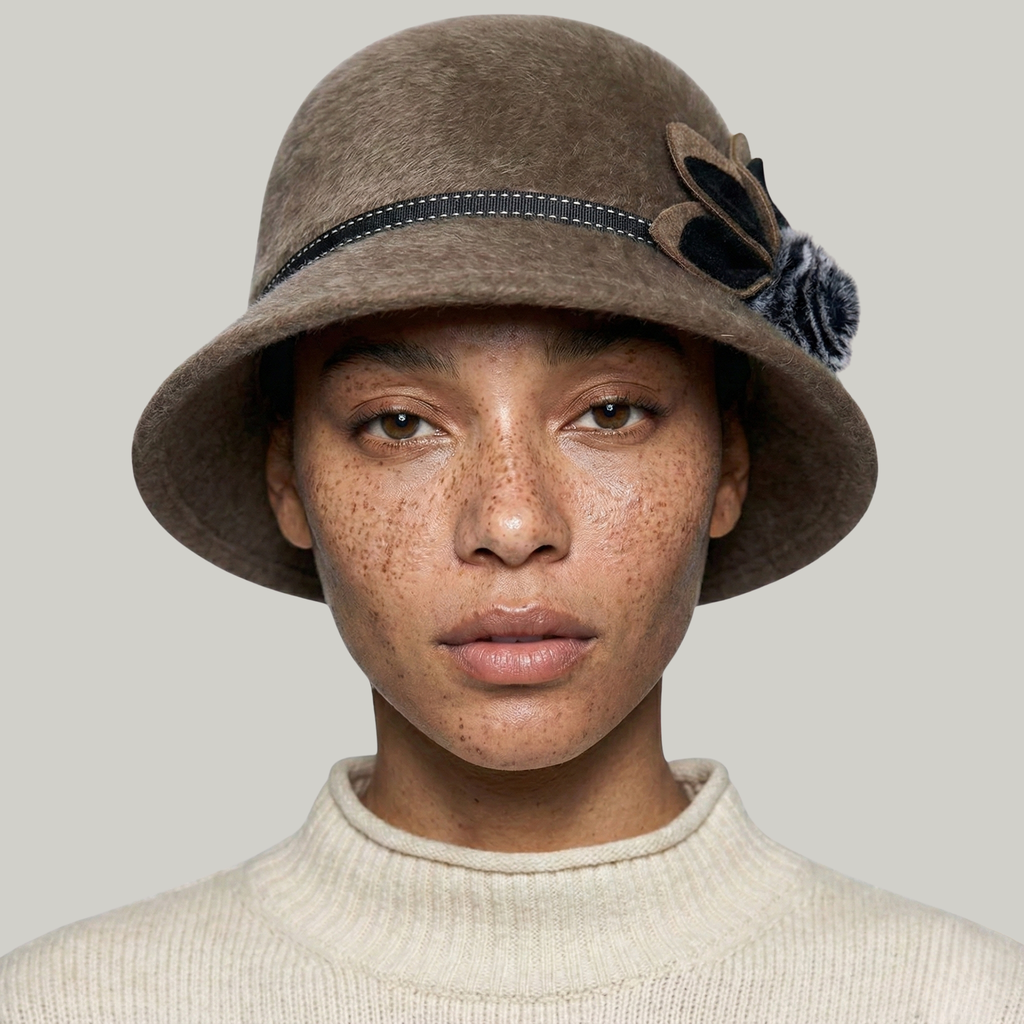 Chapeau Melon Femme Marron à Fleur