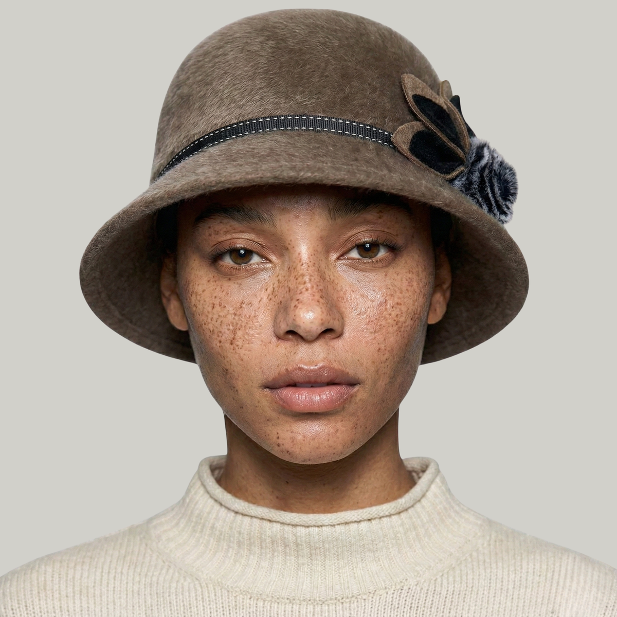 Chapeau Melon Femme Marron à Fleur