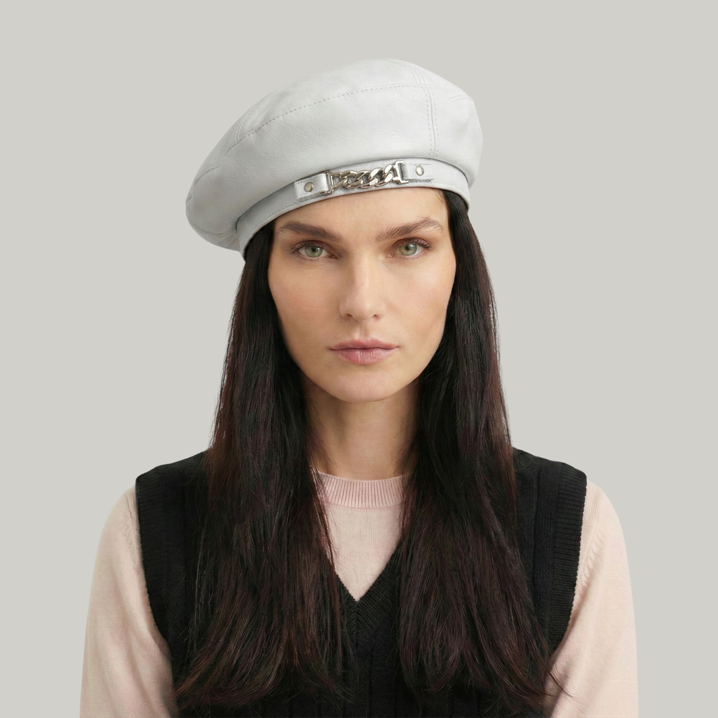 Béret Basque Femme Blanc Simili-Cuir