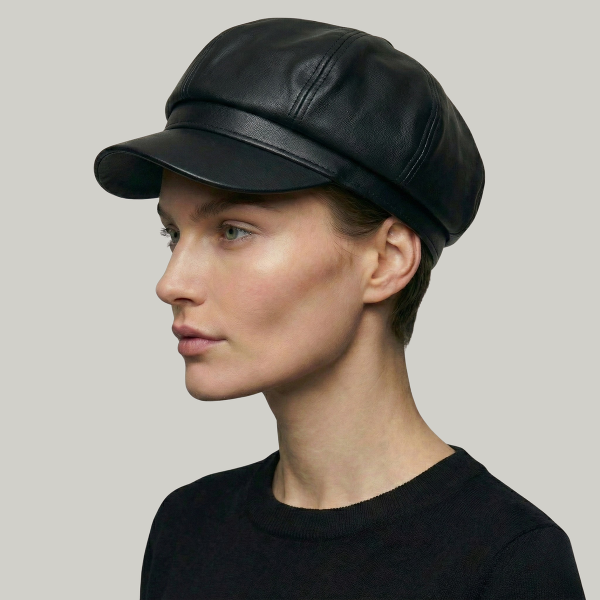 Béret Gavroche Femme Noir Simili Cuir