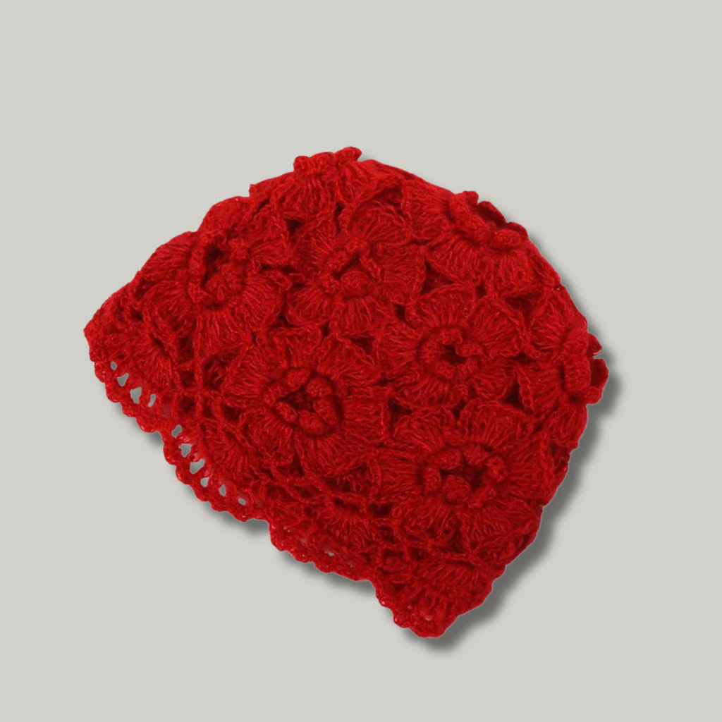 Bonnet Crochet Femme Rouge Fleur