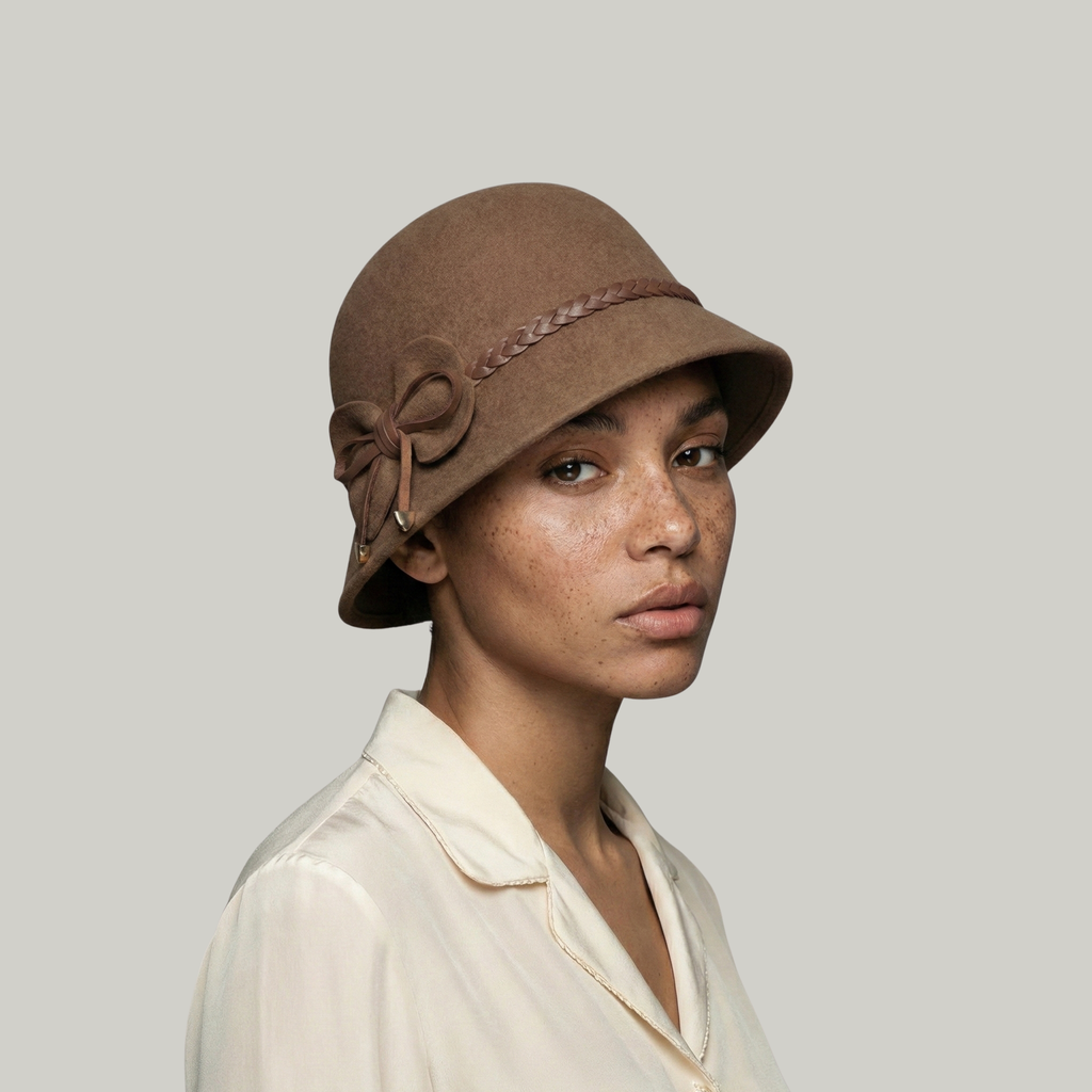 Chapeau Melon Femme Marron à Lacets